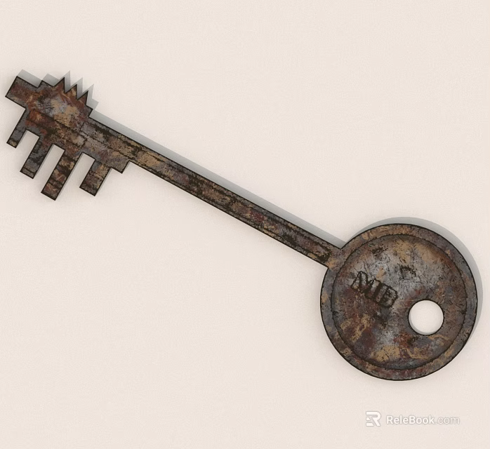 Vintage Rusty Metal Key With 2018 Engraved On Round Handle 3d model 