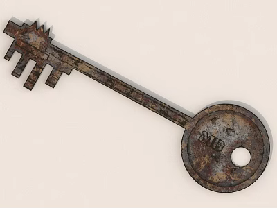 Vintage Rusty Metal Key With 2018 Engraved On Round Handle 3d model