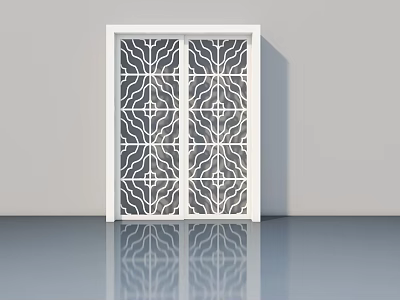Modern Style Swing Door With White Frame And Geometric Hollow Design Pattern 3d model