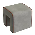 U shaped Gray Sofa Stool With Red Trim And Soft Cushioned Surface 3d model