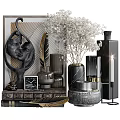 Elegant Modern Decorative Ornament Set With Sculptural Figure Vases Dried Flowers Clock And Candle