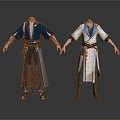 Men In Traditional Blue And White Robes With Belt Details And Long Sleeves