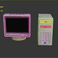 Vintage Computer Setup With CRT Monitor And Desktop Tower On Reflective Surface