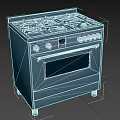 Silver Gas Stove With Oven Multiple Burners Knobs And Display Panel 3d model
