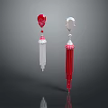 Fashionable Earrings With Red Gemstone Silver Top And White Red Tassel Design