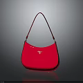 Stylish Red Crescent Shoulder Handbag With Brand Logo And Curved Design