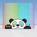Giant Panda Head Art Installation With Rainbow Colored Striped Backdrop And Viewers 3d model