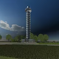 White Multi Level Tower With Balconies Against Blue Sky And White Clouds 3d model