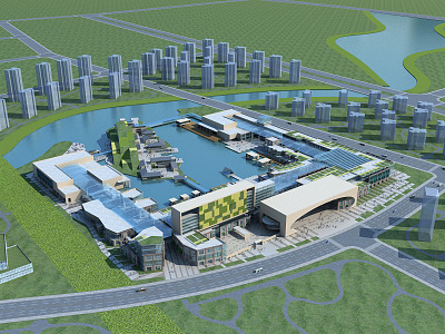 Modern Aerial View Eco-city 3d model