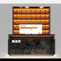 Elegant Reception Desk With Marble Countertop And Lighted Display Cabinet For Organized Bottles