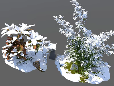 Snow Covered Arbor Trees With Stones And Snowy Ground 3d model