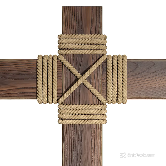 Rustic Wooden Decorative Ornament Set With Cross Planks And Woven Ropes Design 3d model 