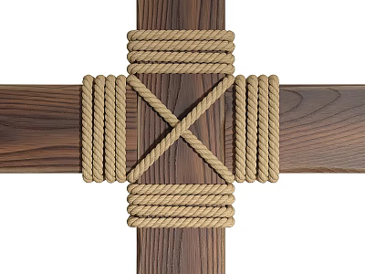Rustic Wooden Decorative Ornament Set With Cross Planks And Woven Ropes Design 3d model