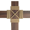 Rustic Wooden Decorative Ornament Set With Cross Planks And Woven Ropes Design