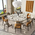 Modern Style Round Marble Top Dining Table Set With Eight Chairs And Large Windows View 3d model