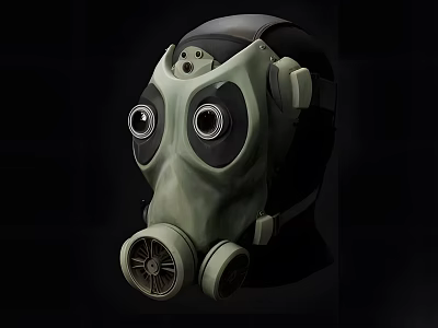 Professional Firefighting Gas Mask Equipment With Dual Filters And Safety Design 3d model