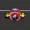 Cartoon Space Ranger Character In Blue Red Armor With Yellow Accents Standing Pose
