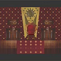 Elegant Red Chair Furniture With Gold Patterns On Red Carpet And Wooden Steps