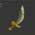 Fantasy Decorative Sword With Silver Serrated Blade And Yellow Handle Red Accents Green Gemstone