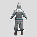 Ancient Warrior Armor With Metallic Helmet Shoulder Guards Chest Plate And Leggings