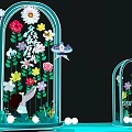 Colorful Birdcage Shaped Decor With Spring Flowers Butterflies Fairy And White Balls