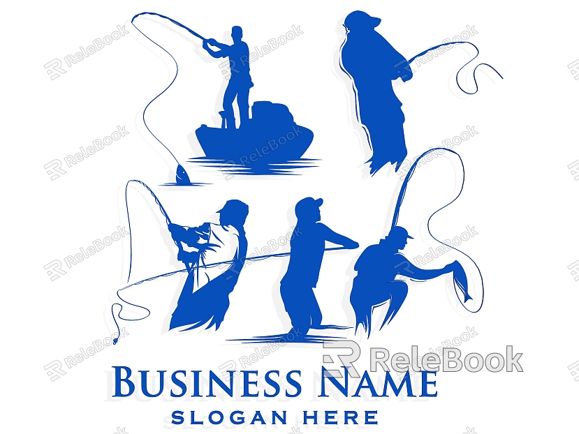 Fishing silhouette figure action boat fish design element sports wall decoration icon fishing rod fishing sea fishing fishing sports fishing gear model