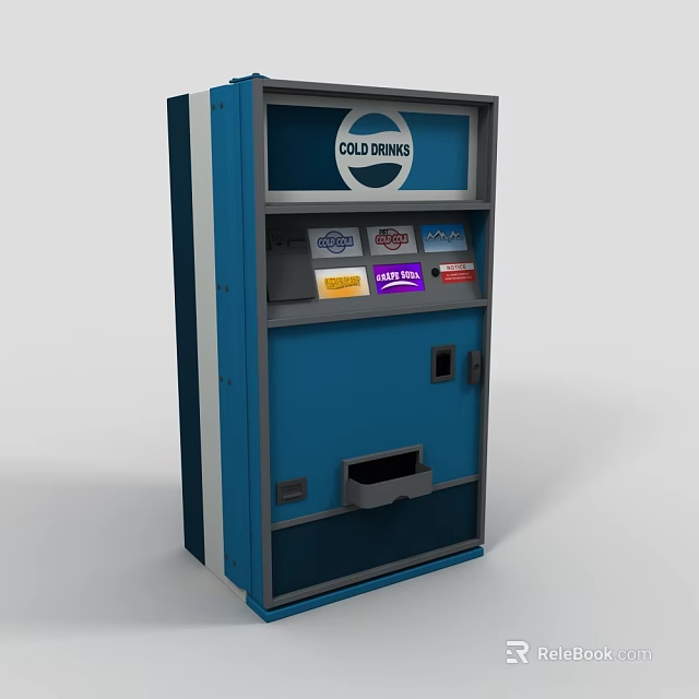 Public Cold Drinks Vending Machine with Blue Exterior and Brand Logos for Beverage Dispensing 3d model 