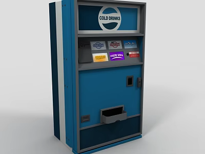 Public Cold Drinks Vending Machine with Blue Exterior and Brand Logos for Beverage Dispensing 3d model