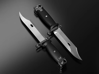 Tactical Weapon With Double Knives Black Handle And Metal Blade On Black Background 3d model