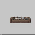 Modern Brown Leather Two Seater Sofa with Patterned Cushions Minimalist Design 3d model