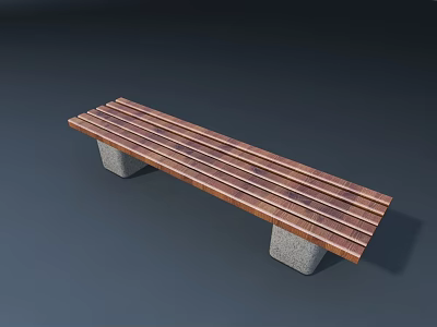 Outdoor Bench With Wooden Striped Seat Design And Concrete Support Legs 3d model