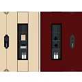 Chinese Beige And Red Bookcases With Gold Accents Blue Handles Glass Display Shelves Books Decor