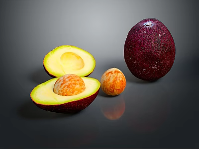 Fresh Ripe Avocado Display Featuring Halved And Whole Fruits With Visible Pit And Flesh 3d model