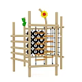 Playground Equipment With Wooden Frame Tires Climbing Ropes Sunflower And Green Leaves