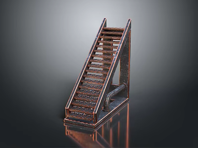 3D Model Industrial Metal Staircase With Steps And Reflective Base Structure 3d model