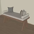 Public Bench With Wooden Frame Gray Cushion And Pillows In Minimalist Indoor Setting