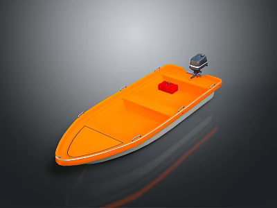 Orange Boat Design With Outboard Motor Red Seat And Open Deck 3d model
