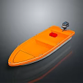 Orange Boat Design With Outboard Motor Red Seat And Open Deck 3d model