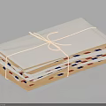 Stacked Twine Bound Decorative Envelopes Ornament Set with White Brown Red Blue Stamp Patterns