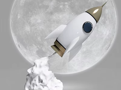 Stylish Decorative Ornament Set Featuring Rocket with Moon Background and White Smoke 3d model