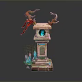 Detailed Fantasy Tower With Clock Antler Decorations And Green Base Ornaments