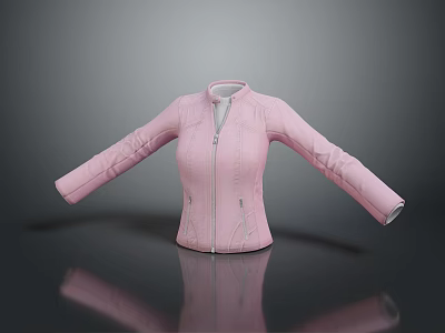 Modern Pink Jacket With Sleek Zipper Closure And Decorative Sleeve Design 3d model