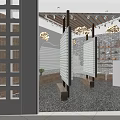 Modern Mall Store Interior With Pendant Lights Decorative Screens And Display Shelves