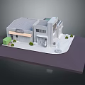 Cartoon Style Coffee Shop Building Scene With Green Plants Modern Design And Entrance Platform Base