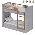 Kids Bunk Bed with Grey Tufted Headboard Wooden Ladder and Upper Lower Mattresses