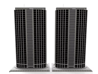 Two Modern Skyscrapers Featuring Glass Curtain Walls And Symmetrical Base Design 3d model