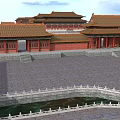 Traditional Chinese Ancient Architecture With Red Walls Golden Roofs And Symmetrical Courtyard Layout