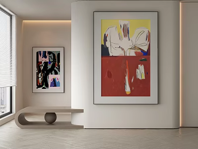 Abstract Paintings In Modern Interior Room With Vibrant Colors Large Wall Art Decorative Elements 3d model