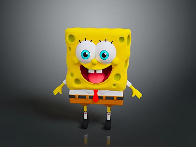 SpongeBob SquarePants Yellow Square With Big Eyes Smiling Brown Shorts White Shirt Red Tie Shoes 3d model