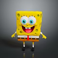 SpongeBob SquarePants Yellow Square With Big Eyes Smiling Brown Shorts White Shirt Red Tie Shoes